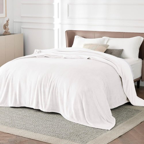 Bedsure GentleSoft Fleece Blanket - Cozy California King Size White Plush Blanket, 102x96 Inches
