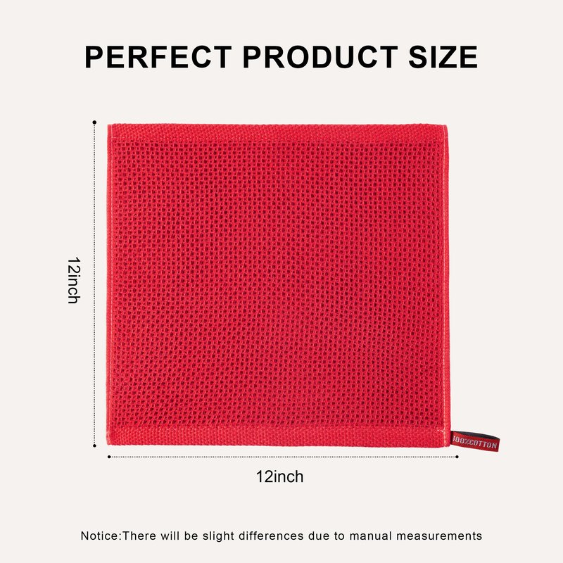 joybest Cotton Kitchen Dish Cloths, 8-Pack Waffle Weave Ultra Soft Absorbent Dish Towels Washcloths Quick Drying Dish Rags, 12x12 Inches, Red