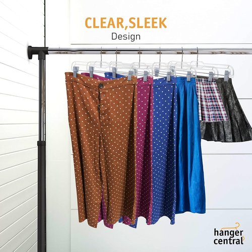 Hanger Central Premium 14-Inch Clear Pants Hangers - Adjustable Clips & Non-Slip Design | 12-Pack Heavy-Duty Closet Organizers