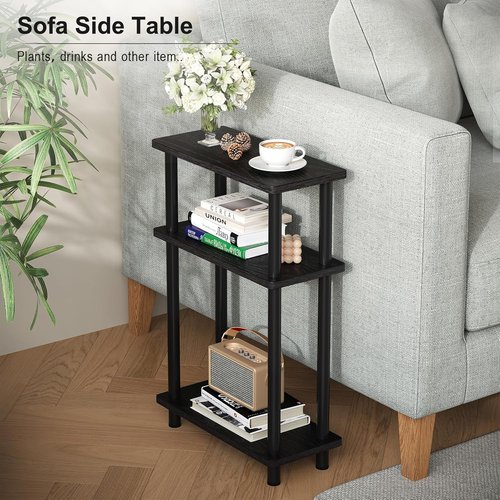 Apicizon Small Narrow Side Table - 3-Tier Slim End Table with Storage Shelf | Black Nightstand for Small Spaces