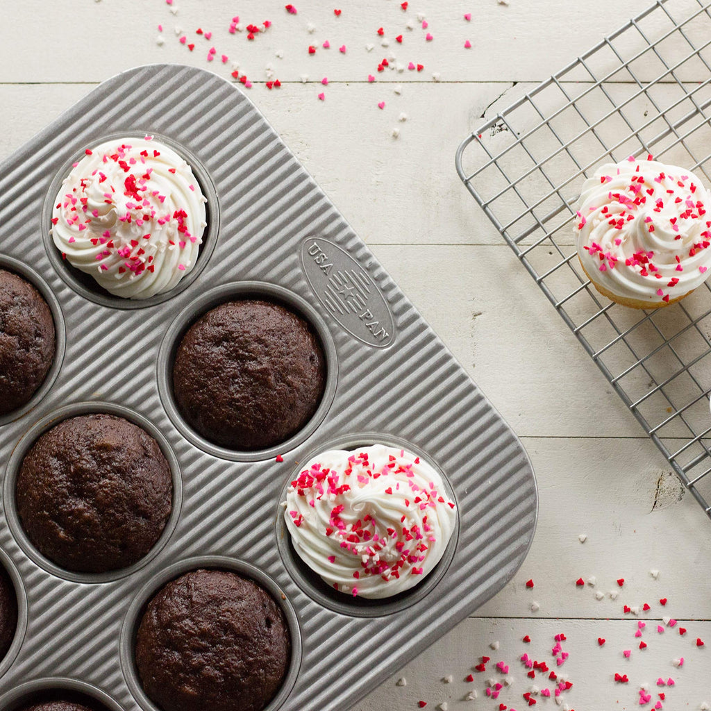 USA Pan Mini Muffin Pan, 24-Well & Standard Muffin Pan, 12-Well Bundle