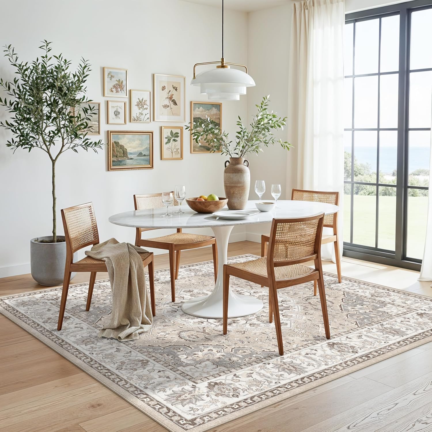 Skiennix 4x4 Washable Area Rug - Soft Non-Slip Kitchen & Bathroom Mat | Water-Resistant Beige Decor