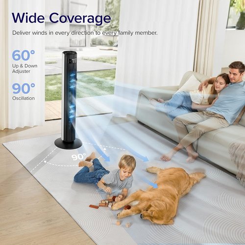 LEVOIT Smart Tower Fan - 42 Inch Bladeless Oscillating Fan with 12 Speeds, Quiet 25dB, Alexa Compatible