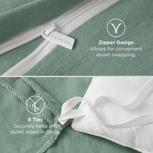 Bedsure California King Duvet Cover - Extra Soft Sage Green Prewashed Cotton-Like Polyester Set | Includes 1 Duvet Cover 104''x98'' & 2 Pillow Shams