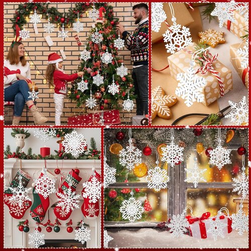MEMOVAN 16PCS Wooden Snowflake Ornaments - 3-Inch White Hanging Decorations for Christmas Tree & Holiday Crafts