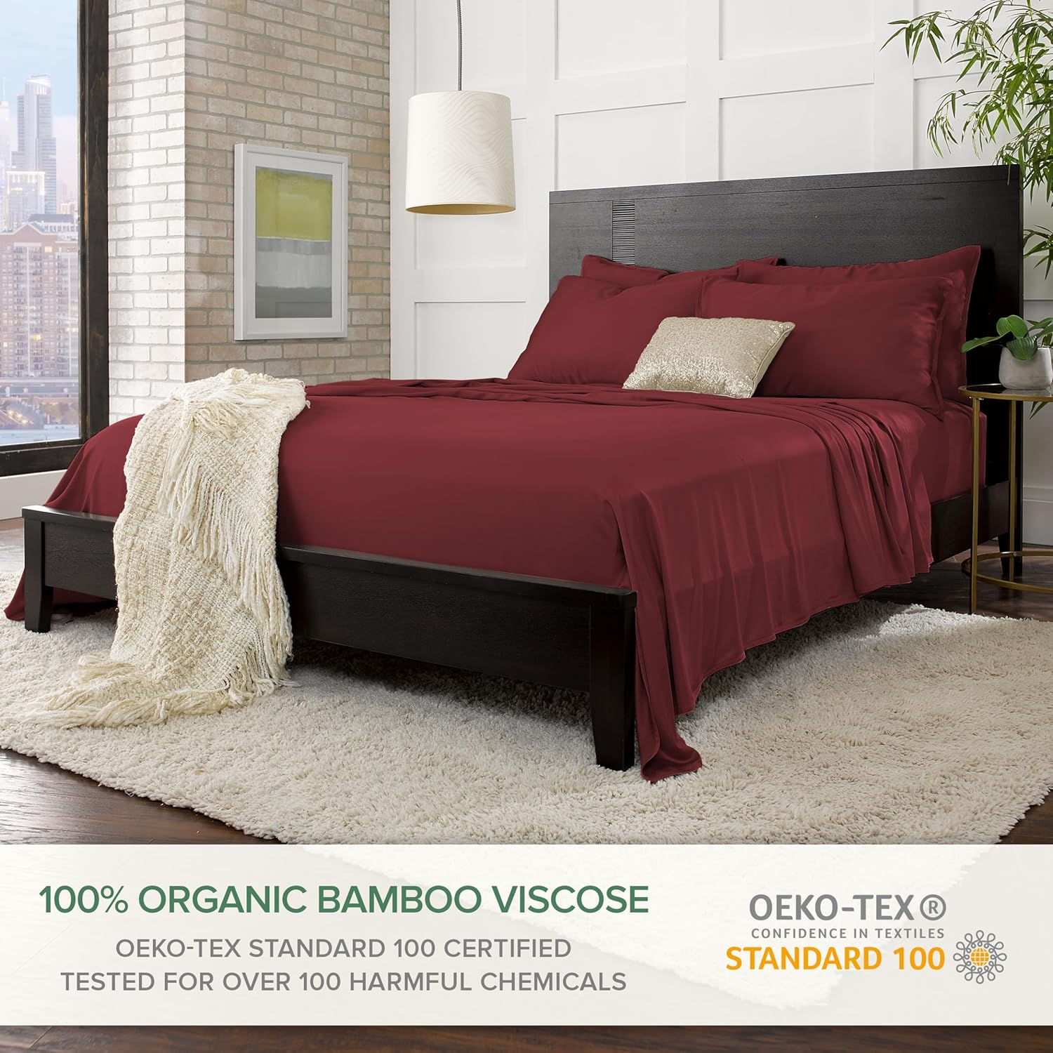 Pure Bamboo Twin Sheets - Luxuriously Soft 100% Organic Viscose Bed Sheet Set | Double Stitching, Merlot Color
