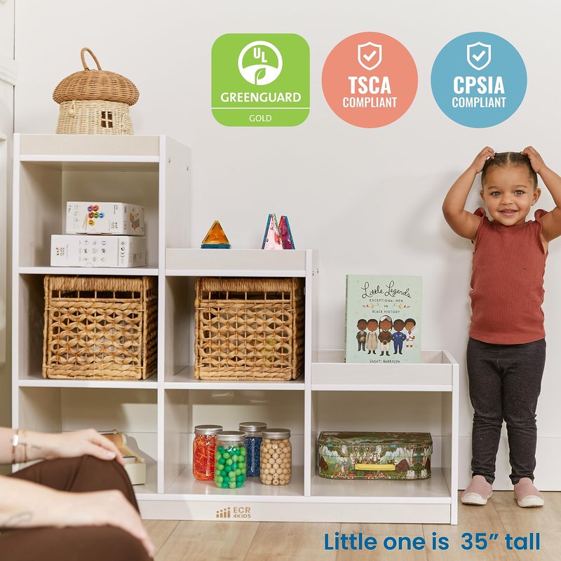ECR4Kids 3-2-1 Double-Sided Cube Storage Organizer, Classroom Furniture, White Wash
