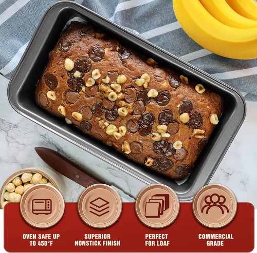 KITESSENSU Carbon Steel Nonstick Loaf Pan - Easy Grip Handles for Baking | Set of 2, Gray