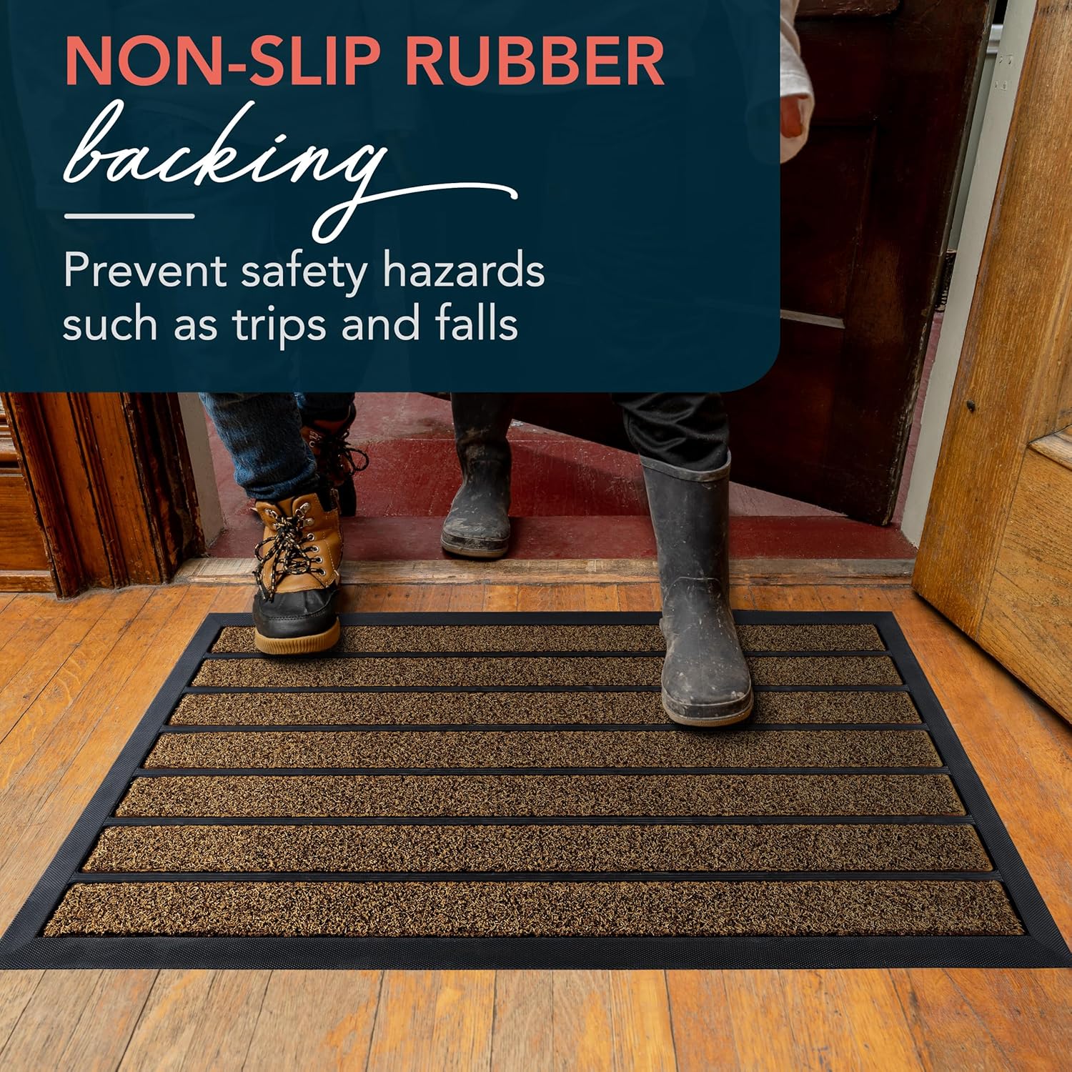 Ubdyo Extra Durable Door Mat - Non-Slip Dirt Trapping Welcome Mat - Low Profile Design (30" x 17", Bright Brown)