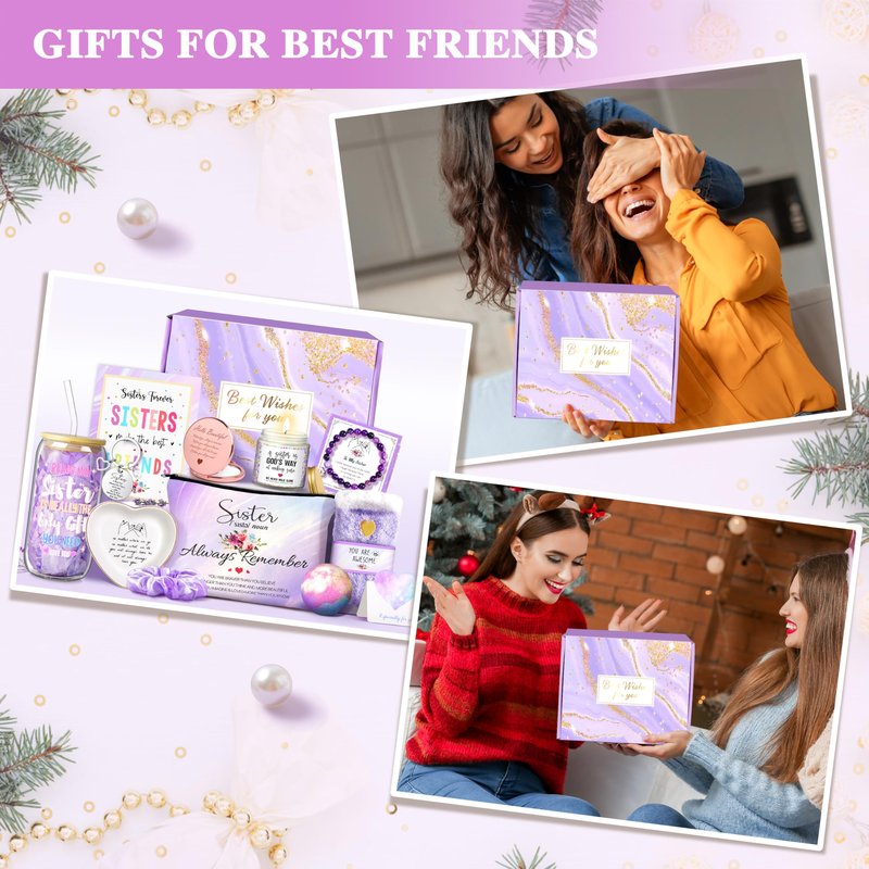 Sisters Birthday Gifts for Women Teen Girl, Best Friend Birthday Gifts Unique Friendship Gifts for Bestie BFF Friends Female Soul Sister Birthday Christmas Gift (Sisters Gifts-Purple)