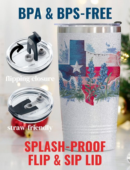 Onebttl Texas Gifts for Men Women, Texas Souvenirs Travel Homesick Gift, 20oz Stainless Steel Tumbler with Lid Straw, Perfect for Christmas - Glitter Map