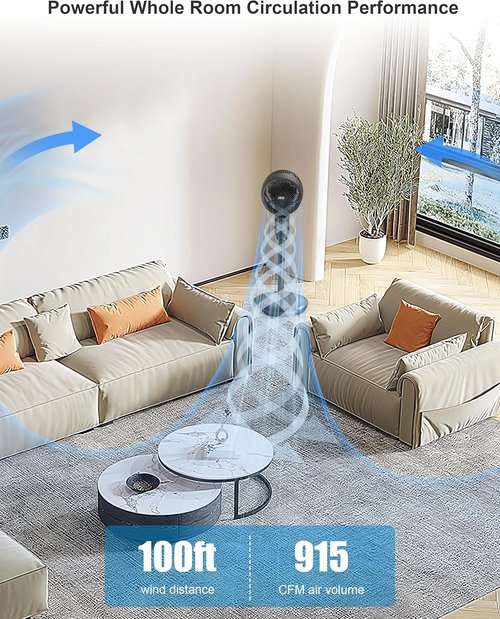 JRD Oscillating Floor Fan - Quiet 70° Pedestal Fan with Remote Control | 6 Speeds, Adjustable 19-38" Height