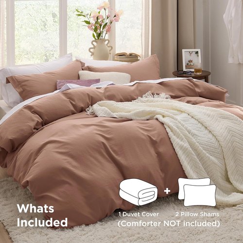 Bedsure Mocha Mousse Duvet Cover - King Size 3-Piece Soft Bedding Set with Zipper Closure & Pillow Shams
