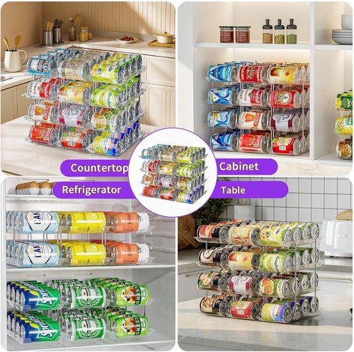 Can Organizer by Upgraded - Modular 4-Tier Storage Rack | Holds 48 Cans - Clear Beverage Dispenser
