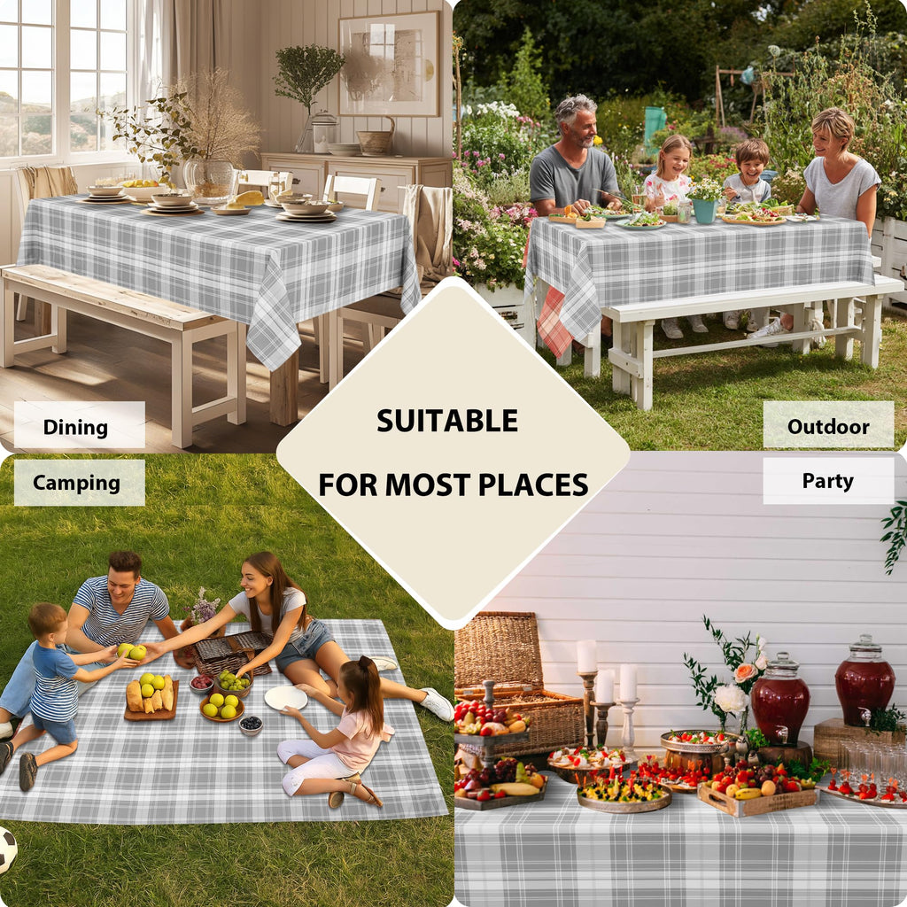 Hiasan Rectangle Gingham Tablecloth 52 x 70 Inch, Waterproof Checkered Table Cloth, Wrinkle Resistant Washable Wipeable Table Covers for Dinner Kitchen Picnic Birthday Party, Grey