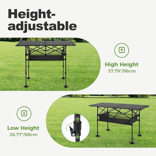 LET'S CAMP Portable Aluminum Folding Camping Table - Adjustable Height, Large Storage & Carrying Bag for Outdoor Activities
