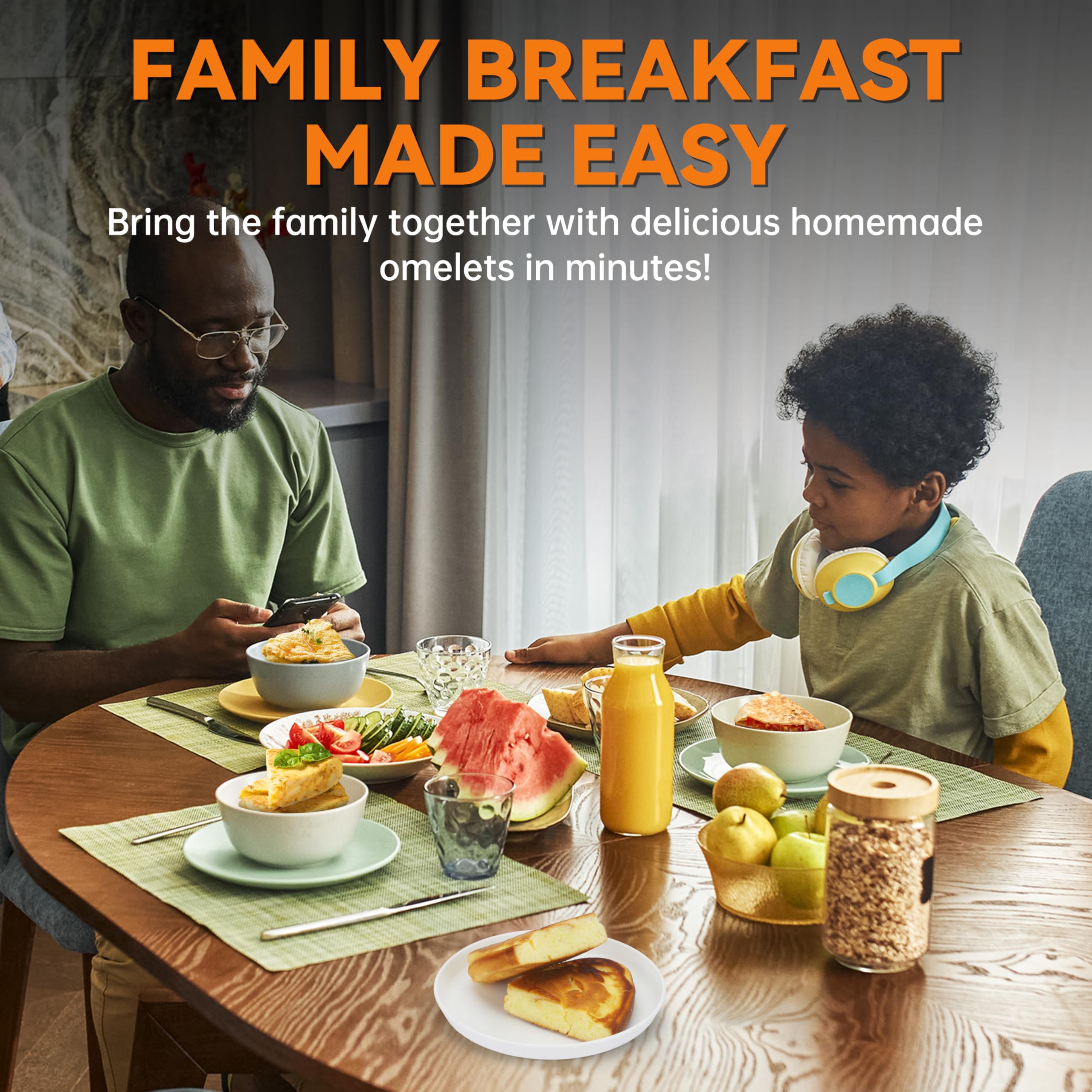 Baker’s Friend Omelette Maker Electric, Omelette Pan Nonstick, Frittata Pan & Egg Pan, Double Sided Pan for Breakfast, Individual Flip Omelette Makers Electric, Aqua