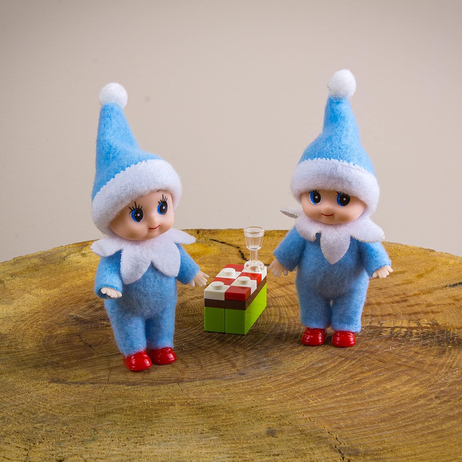Regine Switzerland Christmas Baby Elf Doll - Adorable Blue Jumpsuit for Holiday Cheer