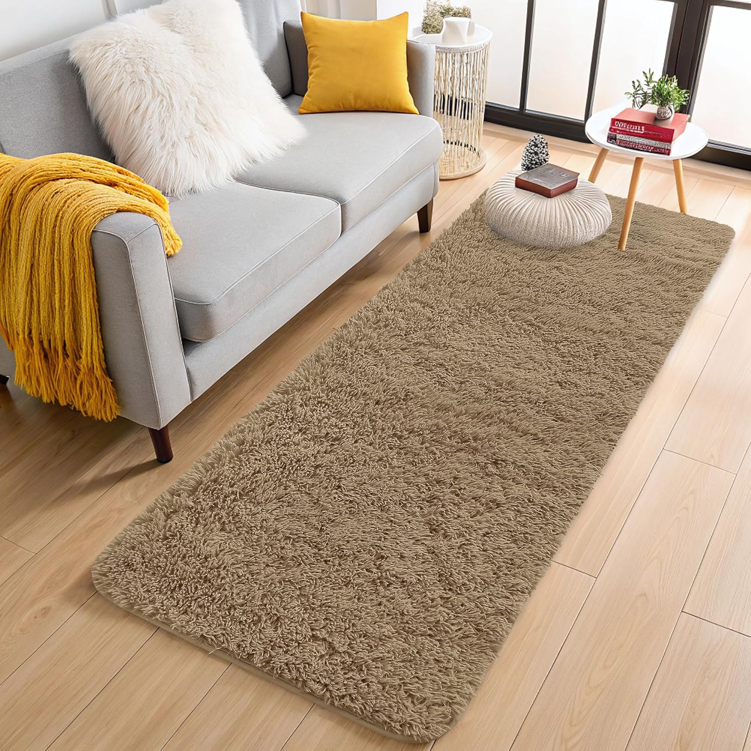 OLANLY Runner Rugs 2x8 - Soft, Machine Washable Shaggy Carpet for Bedroom & Hallway | Taupe Home Decor