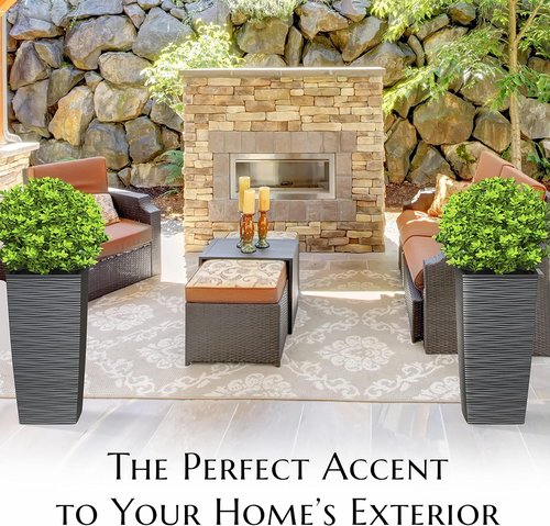 Mueller Janska Heavy Duty Tall Planter - 24” Indoor/Outdoor 2-Piece Set with Drainage | Modern Dark Gray Design