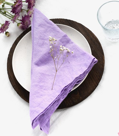 Linkslove Home Linen Napkins Set of 6 – Purple Cloth Napkins for Party, 100% Natural Linen, Lavender Linen Napkins 20x20 Inch, Great Gift, Machine Washable, Soft Durable Luxury