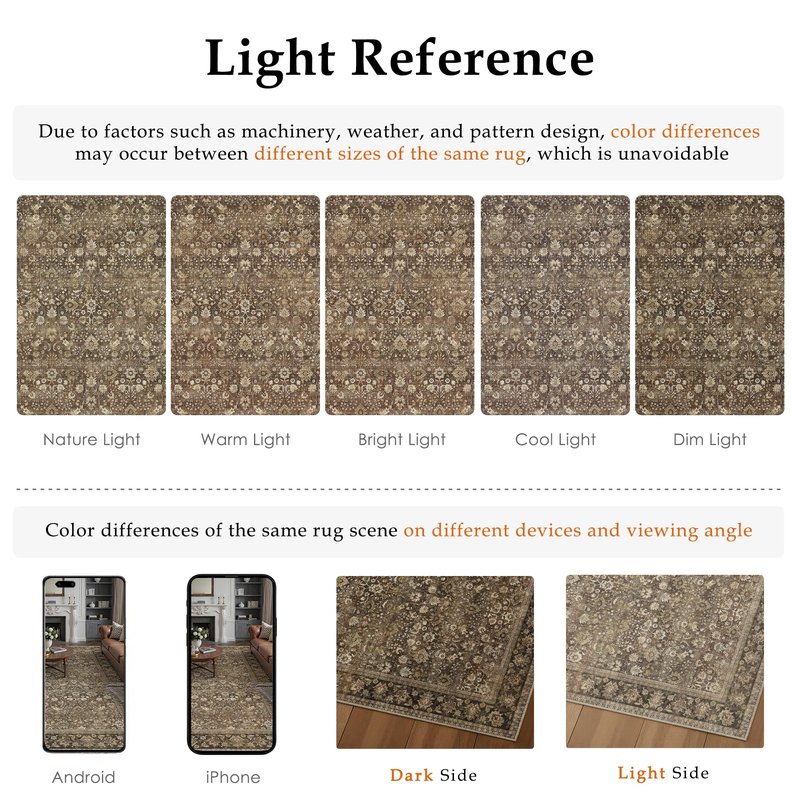 HUGEAR 4x6 Machine Washable Rugs Brown Hallway Area Rug Indoor Accent Rug Floral Low Pile Carpet Soft Throw Rug Bedroom Living Room Office Dining Room Kitchen Laundry Room Non Slip