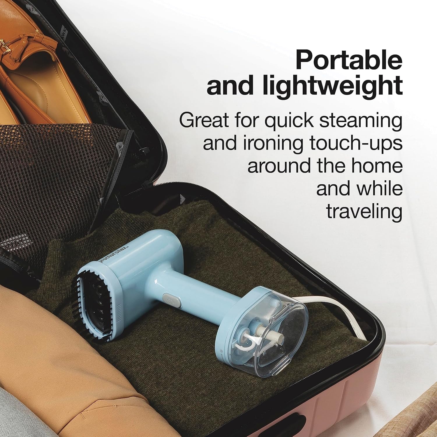 Proctor Silex Travel Iron & Garment Steamer - Portable 1200W, Ready in 45 Seconds, 7-Minute Use, Blue