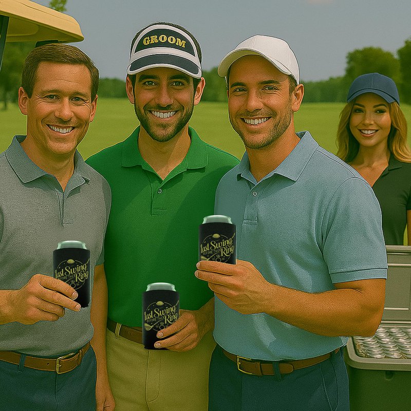 Brosash Last Swing Before the Ring Can Coozies – 8-Pack Bachelor Party Golf Coolers for Groom & Groomsmen | Funny Beer Coolies Golfing Weekend Groom To Be Wedding Gifts Groomsman Proposal Box Ideas