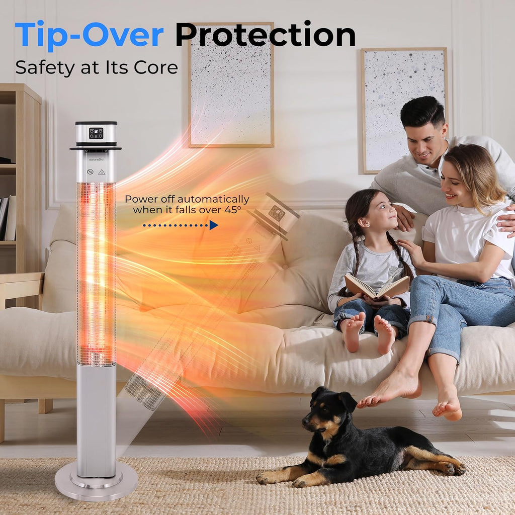 SereneLife Infrared Patio Heater - 1500W Electric Indoor/Outdoor Heater with Remote Control | Portable Silver Design for Restaurants, Patios, Garages, and Decks