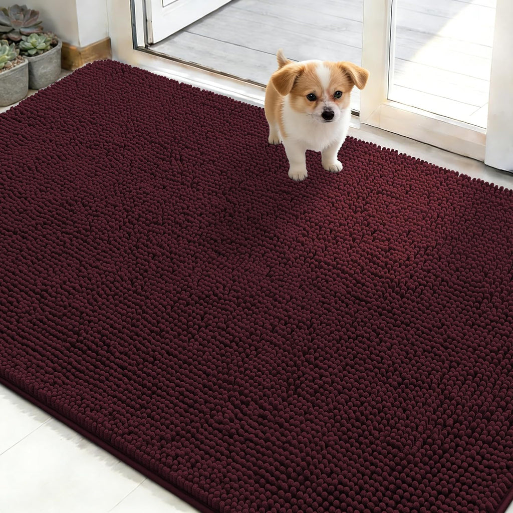 OLANLY Dog Door Mat - Absorbent Non-Slip Washable Chenille Mat for Muddy Paws | 50x30, Russet Color