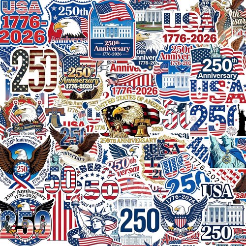 250th Anniversary Stickers - 50 Waterproof Vinyl Decals for Laptop, Water Bottle, Phone & Car