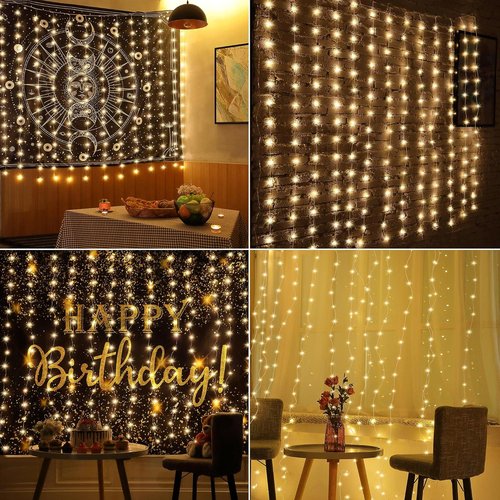 Meonum Curtain Tapestry Fairy String Lights - 8 Modes, 6.6 x 5 ft, Perfect for Bedroom Decor