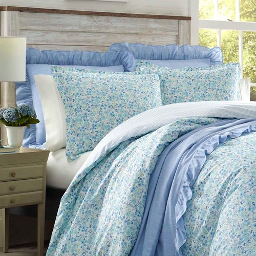 Laura Ashley - Twin Duvet Cover Set, Reversible Cotton Bedding with Matching Sham, Lightweight Cotton Bedding for All Seasons (Jayne Winter Green, Twin)