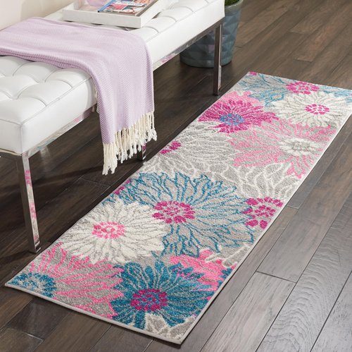 Nourison Passion Grey 1'10" x 6' Area -Rug, Floral, Farmhouse, Easy -Cleaning, Non Shedding, Bed Room, Living Room, Dining Room, Kitchen, (6' Runner)