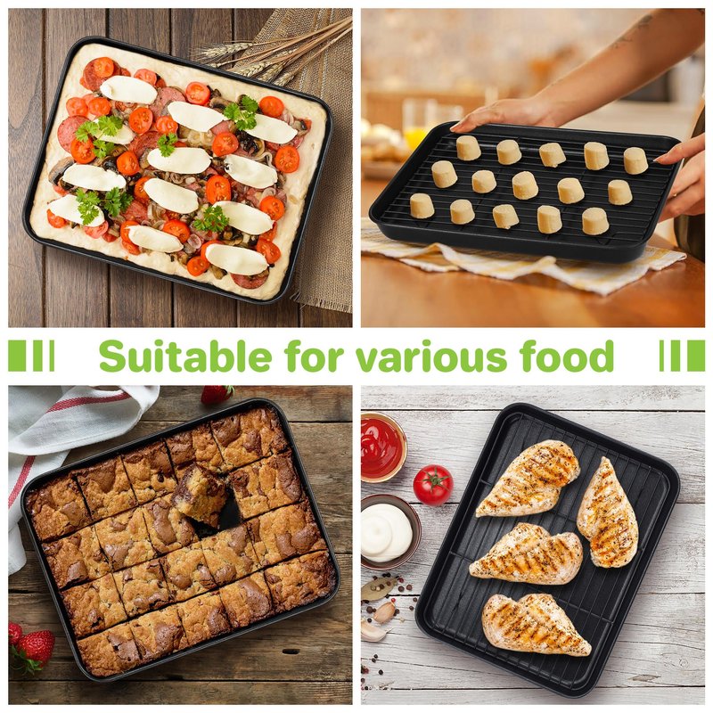 E-far Toaster Oven Pan with Rack Set, 10.5 x 8 x 1 Inch Nonstick Small Cookie Baking Sheet with Cooling Rack, Non-Toxic & Easy to Clean