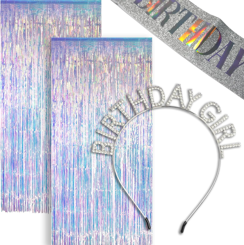 Birthday Girl Crown - Silver with Iridescent Streamers for a Magical Celebration