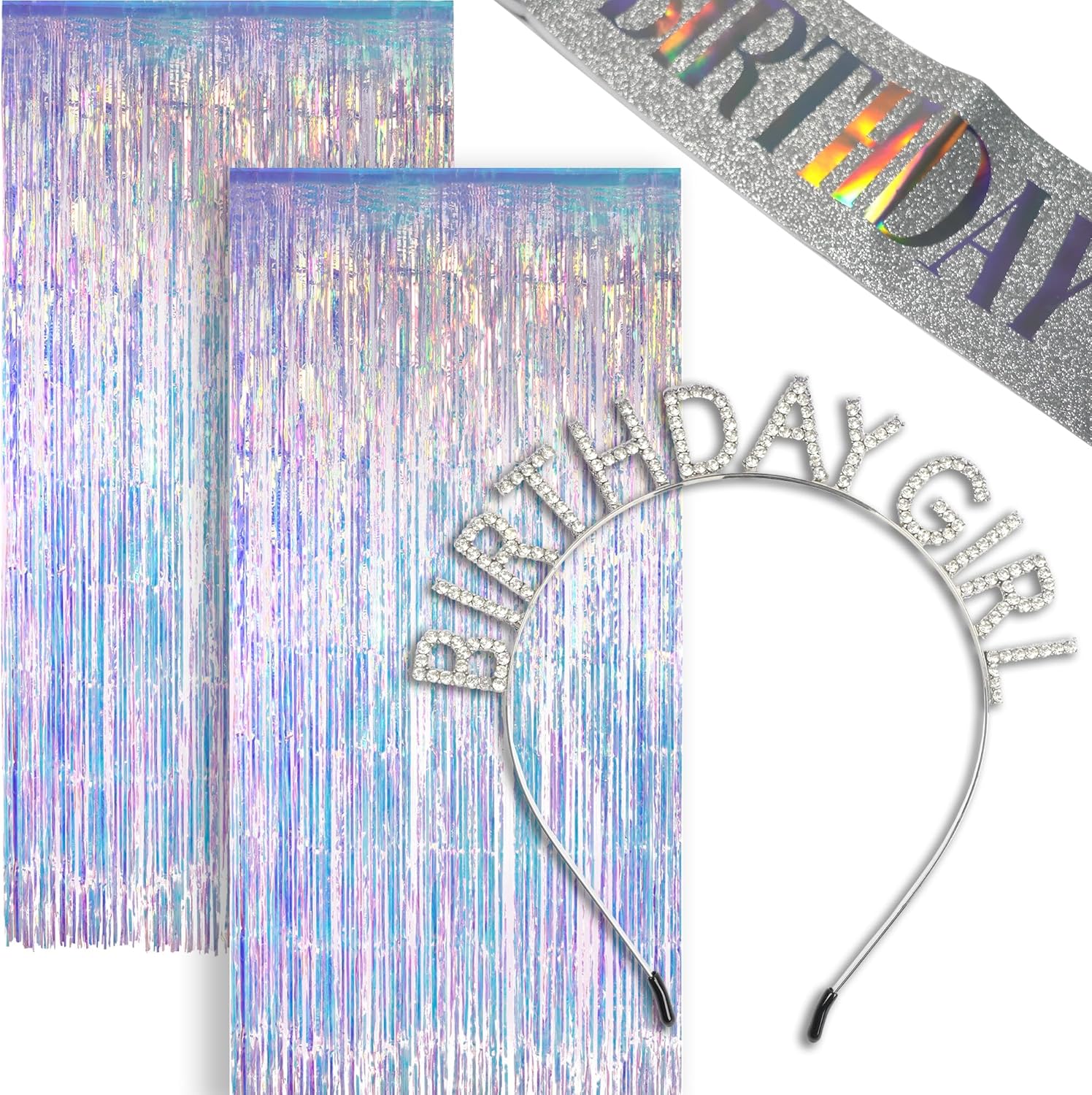Birthday Girl Crown - Silver with Iridescent Streamers for a Magical Celebration