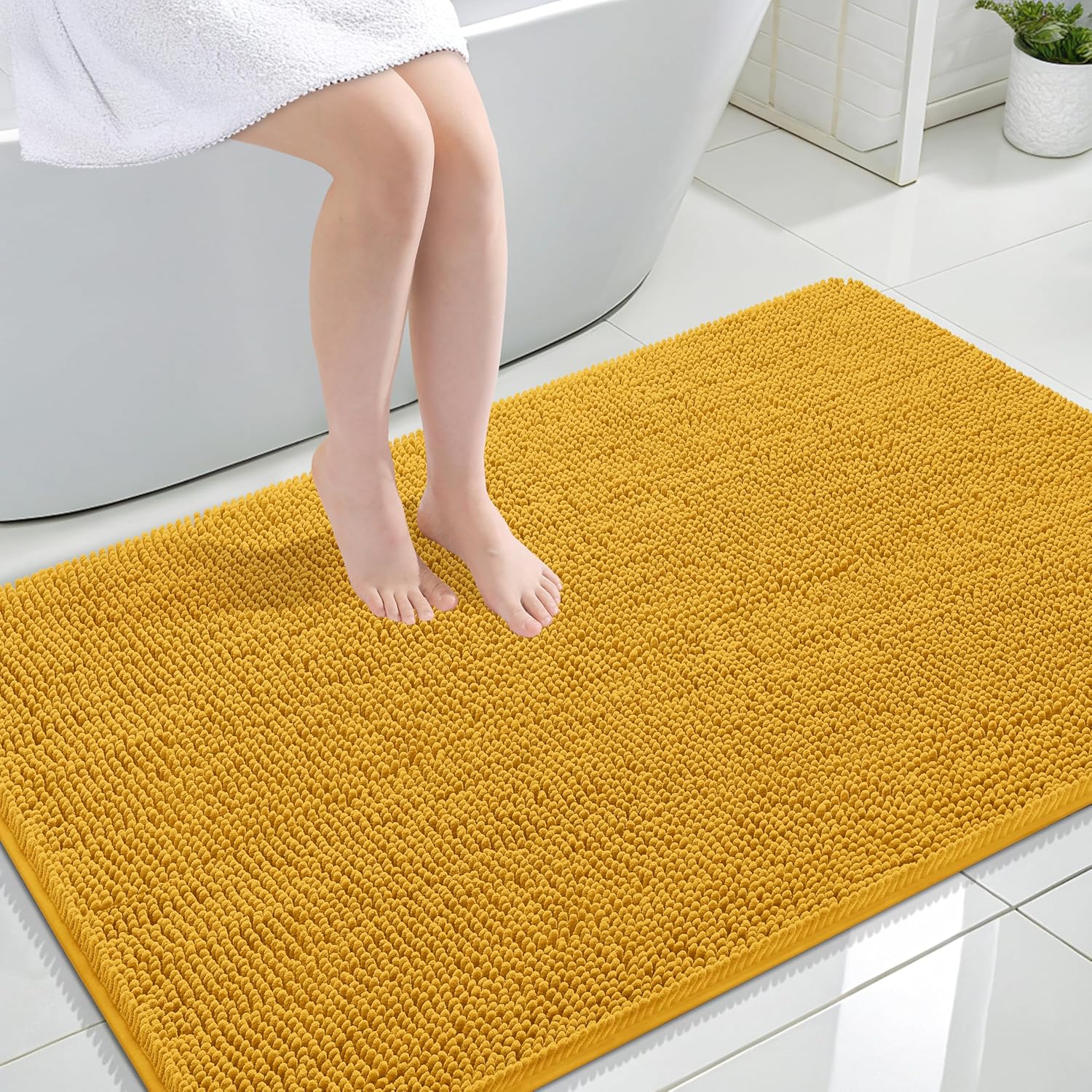 OLANLY Large Chenille Bathroom Rugs - Soft, Absorbent & Quick-Dry | 47x32, Golden Yellow