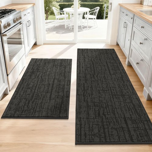 COSY HOMEER Kitchen Rugs Non Slip Washable 24"x36"+24"x60",Absorbent Soft Kitchen Mats for Floor,Polyester Kitchen Runner Rug Sets of 2,Kitchen Floor Mats for Sink Mat,Hallway,Laundry,Dark Grey