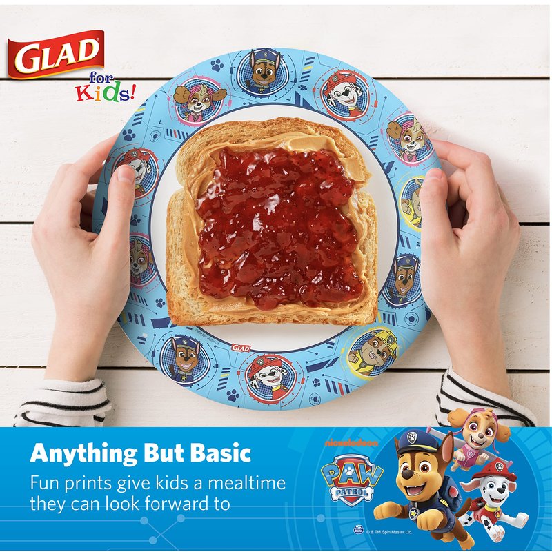 Glad for Kids Paw Patrol Disposable Paper Plates, Heavy Duty Soak Proof Microwavable Kids Plates for Parties, Birthdays, and Everyday Meals, Core Pups Blue, 7 Inch, 20 Count - 5 Pack