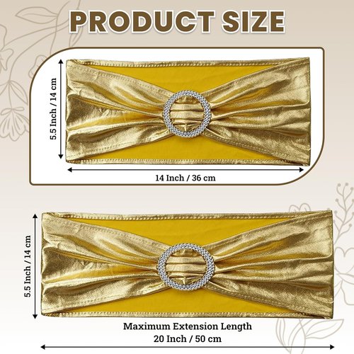 MDS Spandex Foil Chair Sashes - Universal Elastic Stretch Bands with Buckle for Weddings | Metallic Gold, Pack of 250