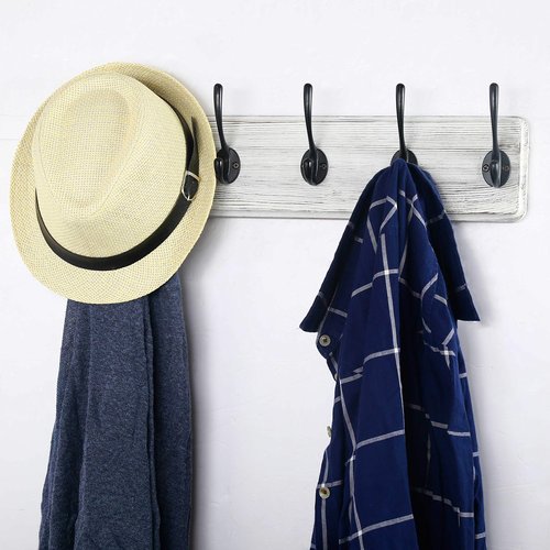 WEBI Coat Rack Wall Mounted,Coat Hooks Wall Mount,16" Hole to Hole,Large Coat Hanger Wall,5 Hooks for Hanging Coats,Hats,Jacket,Clothes,Entryway,Black/White,2 Packs