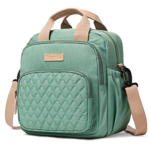 Scorlia Insulated Lunch Bag Thermal Rucksack, 3 in 1 Convertible Lunch Tote with Side pockets for Women, Tall lunch Cooler Box with Drinks Holder for Office, Beach, Green