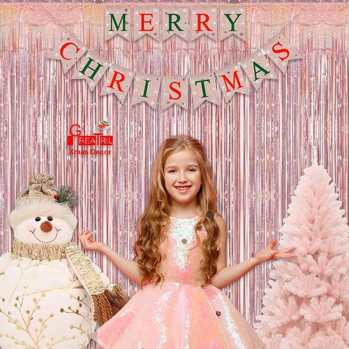 GREATRIL Rose Gold Tinsel Curtain Backdrop - Foil Fringe Streamers for Bachelorette Party | 2 Packs