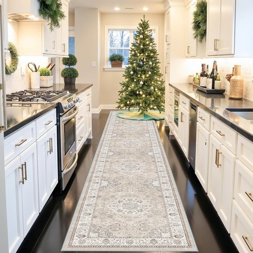 Hallway Washable Runner Rug - Vintage Soft Non-Slip Indoor Carpet for Kitchen & Entryway | 3x20 Feet, Beige