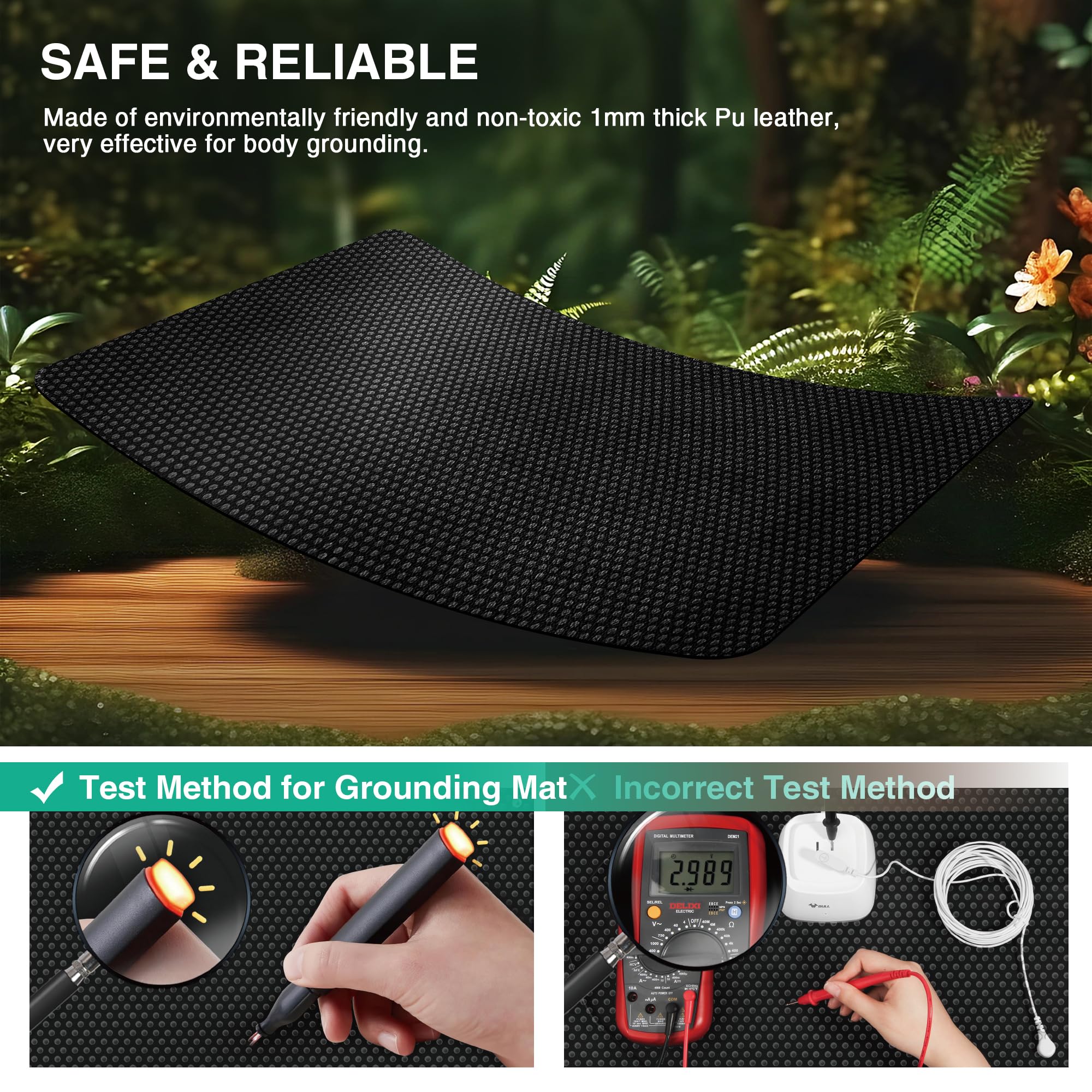 Grounding Mat for Bed, Grounded Pad for Sleep, Anti-Slip PU Leather Grounded Mat with Grounding Cord, 27''×76‘’