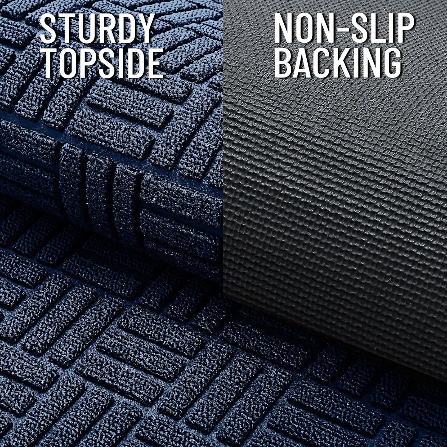 OLANLY Heavy Duty Front Door Mat - Absorbent Non-Slip Natural Rubber | 29.5x17 Inches, Navy Blue