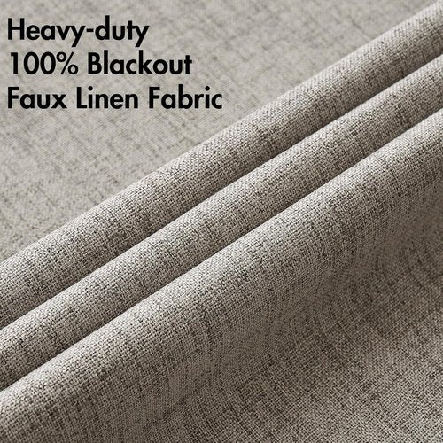 MIULEE Blackout Linen Curtains - 100% Thermal Insulated Greige Drapes | Room Darkening 52x72 Inch (2 Panels)