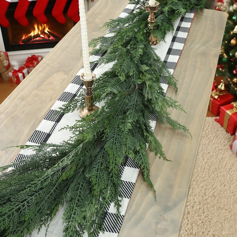 MDSTBN 6ft Christmas Garland Realistic Extra Full Cedar Faux Cedar for Mantle Stairs Home Fireplace Wall Indoor Outdoor Holiday Party Decoration