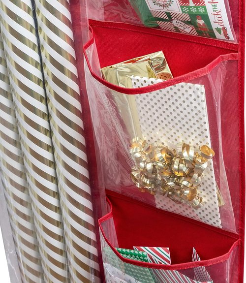 Honey-Can-Do Over-The-Door Wrap Organizer - Red | Holds Up to 40 lbs for Easy Storage